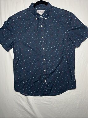 Original Penguin Navy Button-Down Shirt Multicolor Micro House Prints Size L